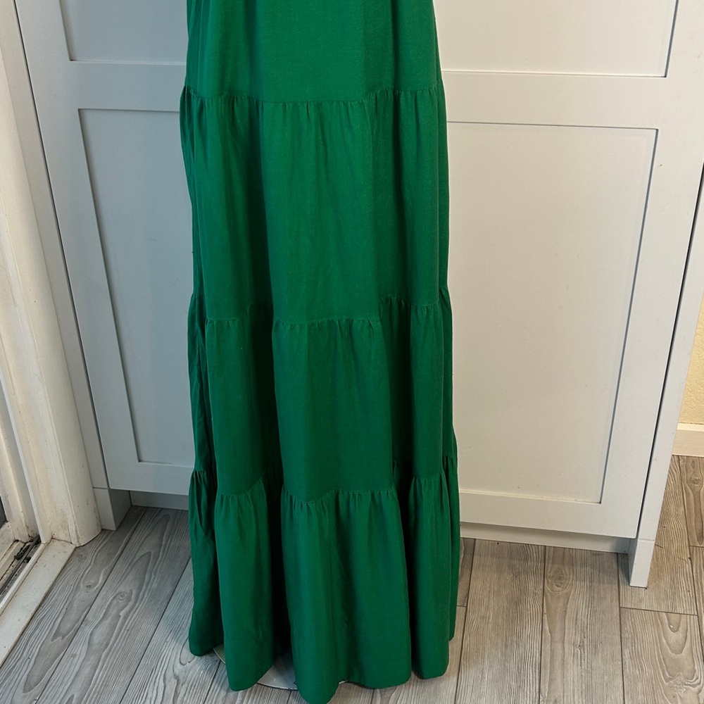 Jason Wu Emerald Green Ruffled V-Neck Tiered Maxi Dress Women’s Size Medium - Picture 3 of 11